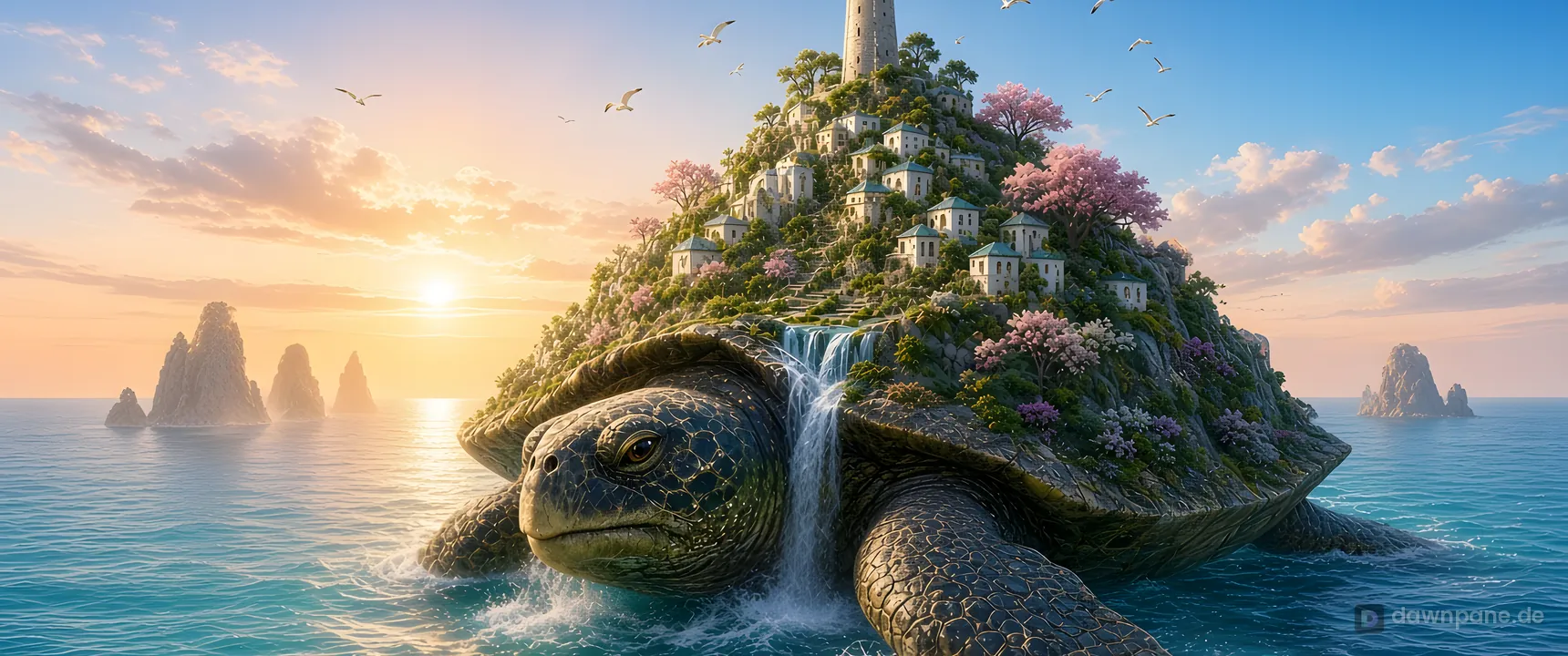 Ancient Turtle Isle fantasy wallpaper – Ultrawide 21:9 preview