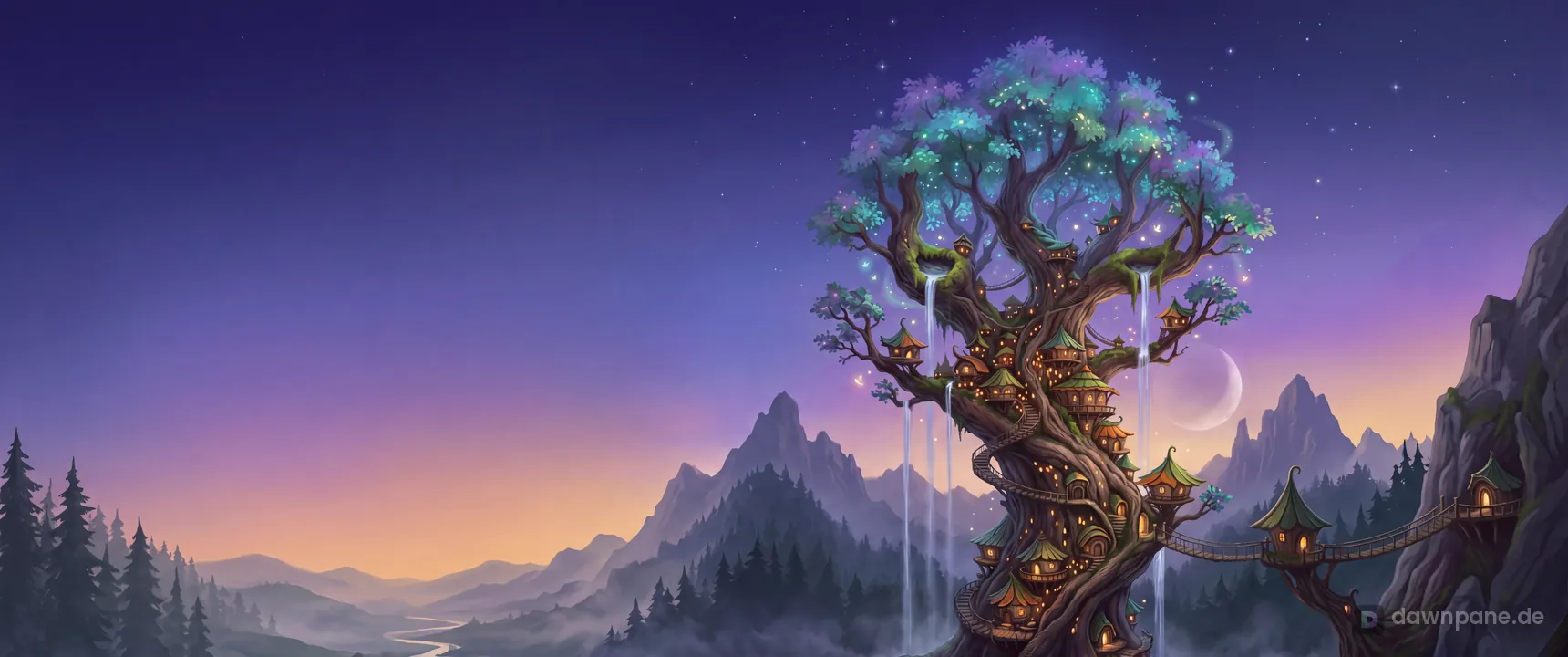 Elder Tree City fantasy wallpaper – Ultrawide 21:9 preview