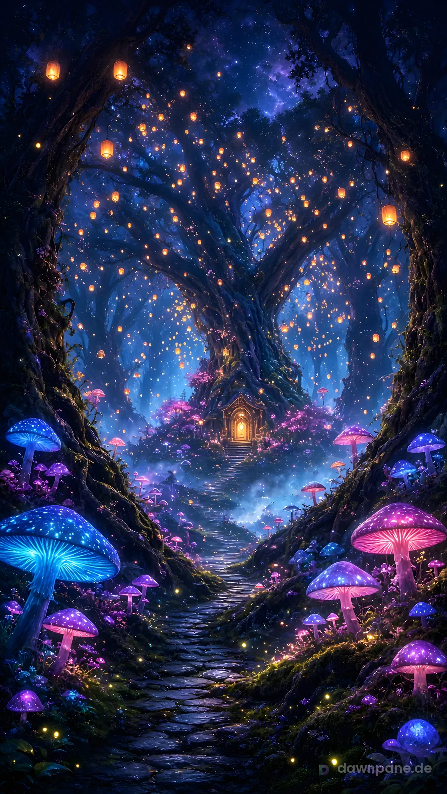 Lantern Forest – fantasy phone wallpaper