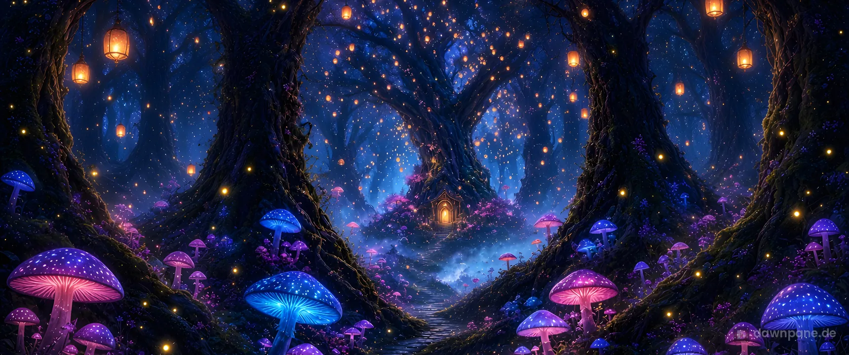 Lantern Forest fantasy wallpaper – Ultrawide 21:9 preview